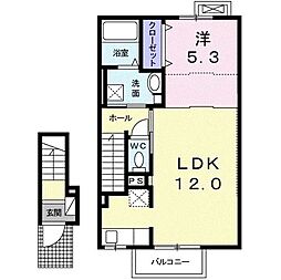 グラース・カルムＥ 2階1LDKの間取り