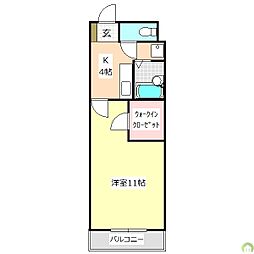 ファミール山城 3階1Kの間取り