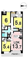 ネオハイツ富雄北フォレストガーデン 3LDKの間取図画像