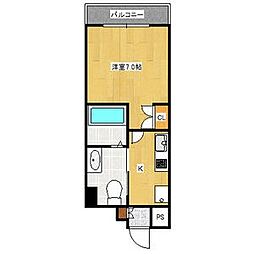 フローライト徳川 1Kの間取図画像