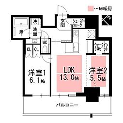 グランドメゾンThe池下ガーデンタワー 2LDKの間取図画像