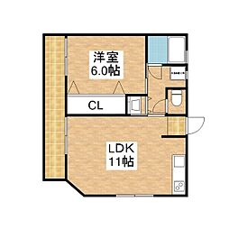 小林ビル 1LDKの間取図画像
