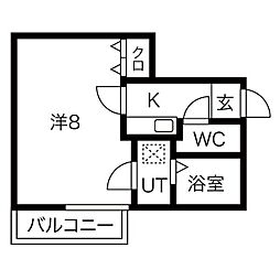 リブレア白金A棟 1Kの間取図画像