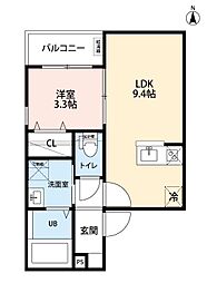 アロウ内浜町 1LDKの間取図画像