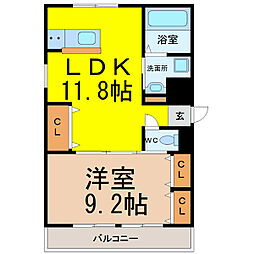 ドリーム松原 1LDKの間取図画像