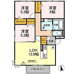 ラルジュ高峯B 3LDKの間取図画像