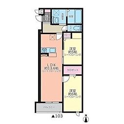 MOCXION　MEIJO 1階2LDKの間取り