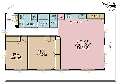 2LDK、専有面積94.72平米、バルコニー面積確認中