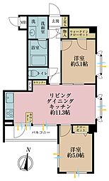 クレストフォルム駒沢公園 2LDKの間取図画像