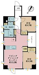 グリーンパーク日本橋参番館 2LDKの間取図画像