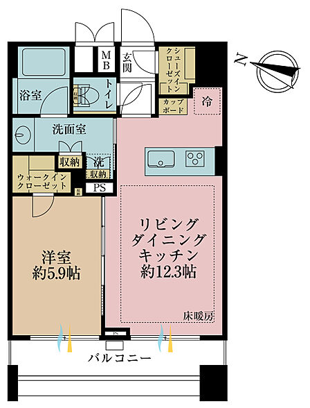 1LDK、専有面積45.82?、バルコニー面積6.23?