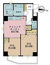 三の輪シティハウス 2DKの間取図画像
