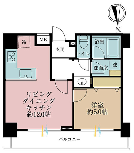 1LDK、専有面積39.64m2、バルコニー面積7.7m2