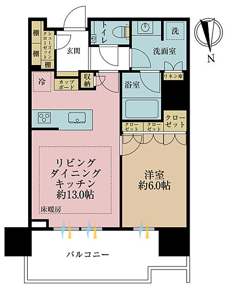 1LDK、専有面積49.38m2、バルコニー面積11.27m2