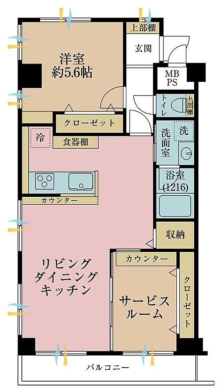 2LDK、専有面積62.29m2、バルコニー面積5.8m2
