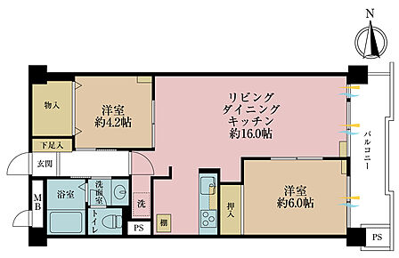 2LDK+S(納戸)、専有面積59.12m2、バルコニー面積7.03m2