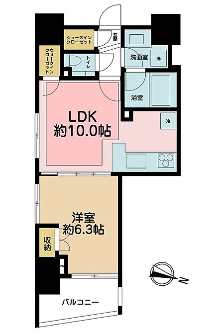 1LDK、専有面積40.02m2、バルコニー面積4.96m2