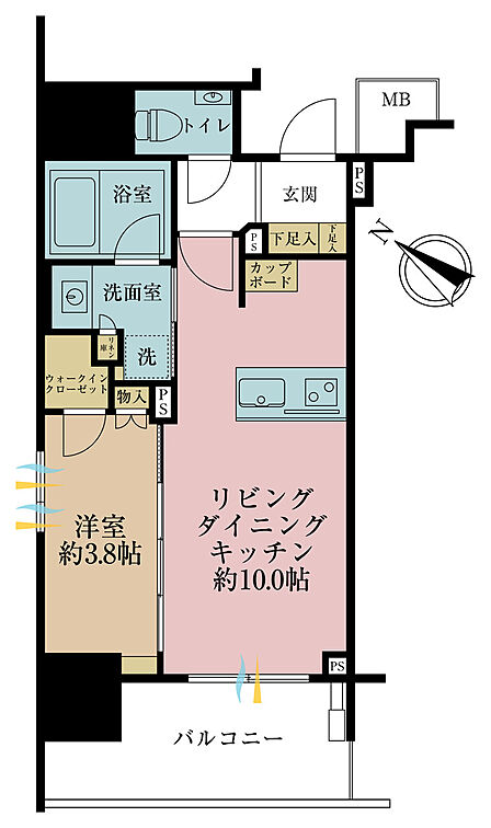 1LDK、専有面積35.86m2、バルコニー面積7.83m2
