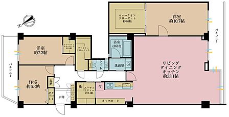 3LDK、専有面積139.33m2、バルコニー面積19.55m2