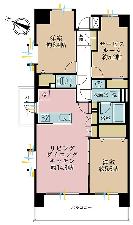 2LDK+S(納戸)、専有面積68.58m2