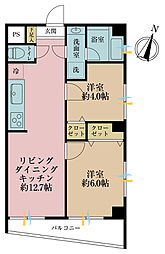 リバーハイツ長者町 2LDKの間取図画像