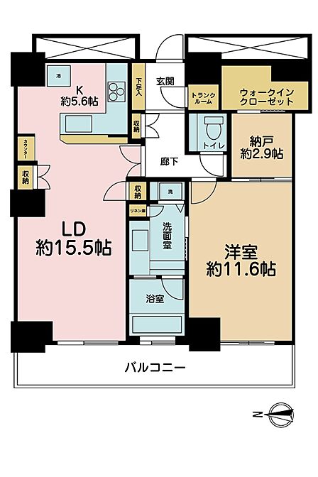 1LDK+S(納戸)、専有面積86.69m2、バルコニー面積13m2