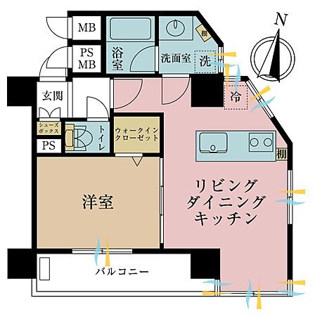 1LDK、専有面積41.82m2、バルコニー面積5.52m2