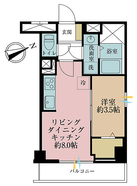 1LDK、専有面積31.24m2、バルコニー面積4.5m2