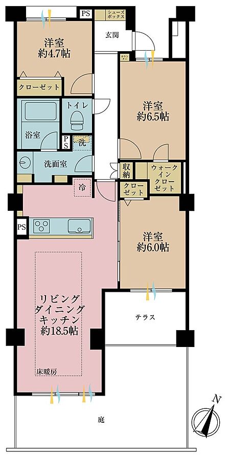 3LDK、専有面積80.98m2