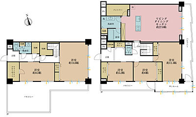 間取り:5LDK、専有面積198.54m2、バルコニー面積27.36m2 間取り:5LDK、専有面積198.54m2、バルコニー面積27.36m2