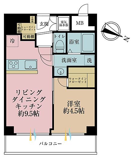 1LDK、専有面積37.37m2、バルコニー面積6.27m2