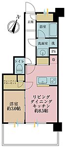 間取り:1LDK、専有面積33.1m2、バルコニー面積8.66m2 間取り:1LDK、専有面積33.1m2、バルコニー面積8.66m2