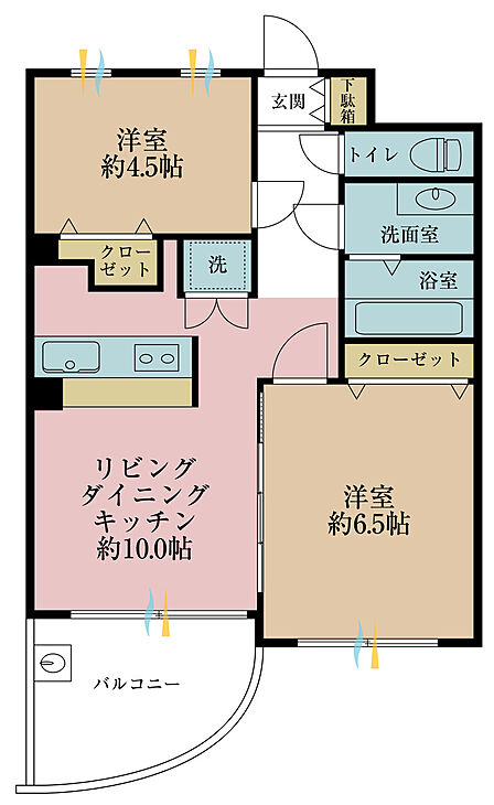 2LDK、専有面積54.92m2
