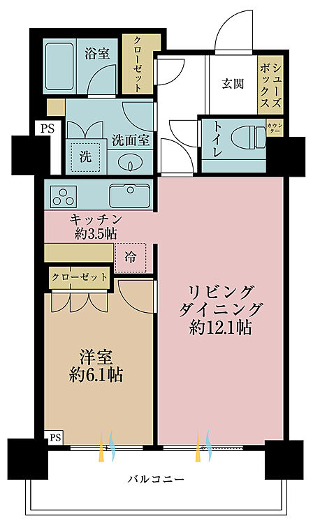 1LDK、専有面積55.31m2