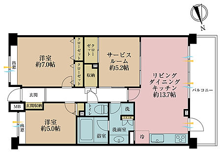 2LDK+S(納戸)、専有面積71.73m2、バルコニー面積11.79m2