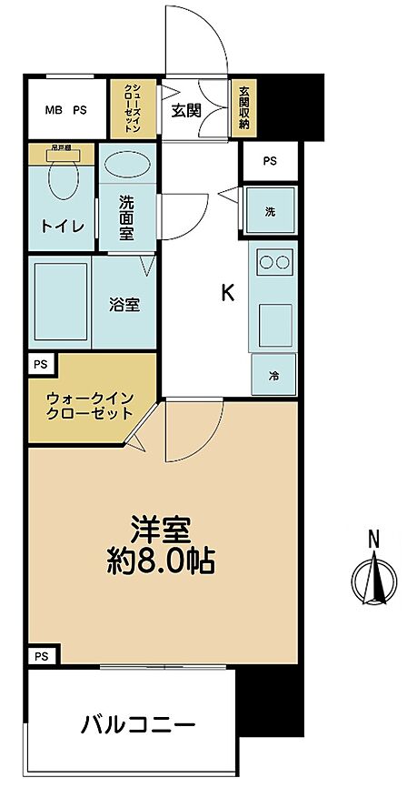 1K、専有面積30.24m2、バルコニー面積4.11m2