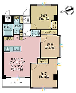間取り:2LDK+S(納戸)、専有面積68.03m2、バルコニー面積4.23m2 間取り:2LDK+S(納戸)、専有面積68.03m2、バルコニー面積4.23m2