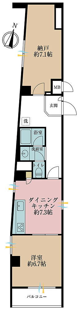 1DK+S(納戸)、専有面積55.44m2、バルコニー面積4.2m2