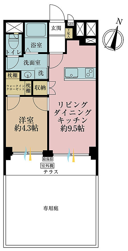 1LDK、専有面積39.37m2、バルコニー面積6.3m2