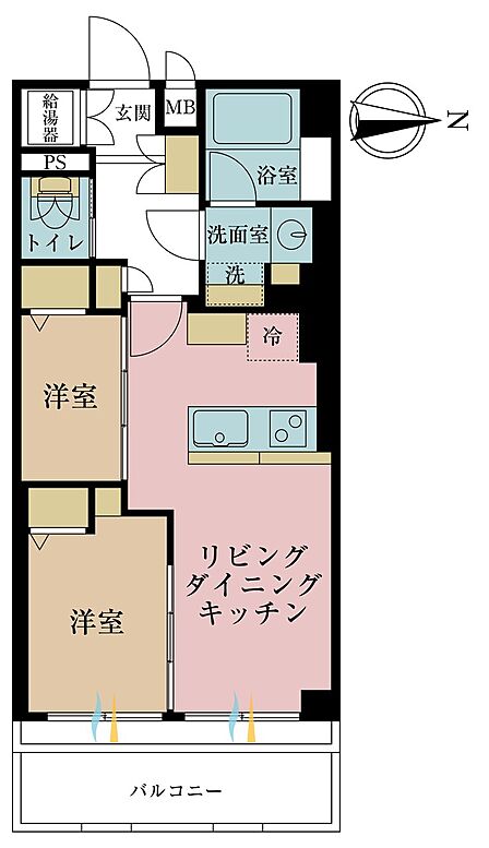 1LDK+S(納戸)、専有面積42.5m2、バルコニー面積5.1m2