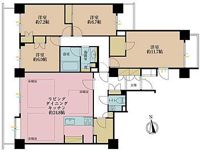 間取り:4DK、専有面積130.36m2、バルコニー面積23.28m2 間取り:4DK、専有面積130.36m2、バルコニー面積23.28m2