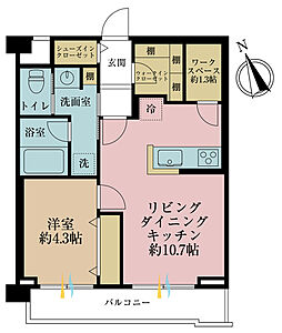 間取り:1LDK、専有面積41.14m2、バルコニー面積5.73m2 間取り:1LDK、専有面積41.14m2、バルコニー面積5.73m2