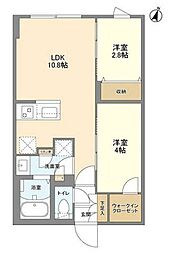 ウェルスクエア駒場東大前 2階2LDKの間取り