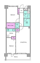 レジディア祐天寺 6階2LDKの間取り