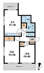 鉄飛坂マンション 2DKの間取図画像