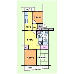 シーブリーズ金沢1号棟 3DKの間取図画像