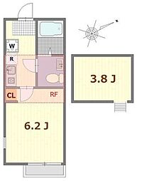 リバージュ追浜 1Kの間取図画像