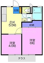 釜井ハイツC 2DKの間取図画像