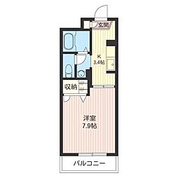 SOUTH・BELL 1DKの間取図画像