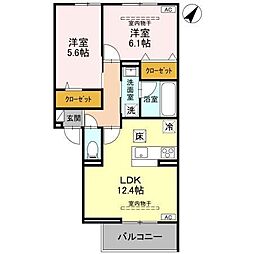 セジュールグリーンかなで 2LDKの間取図画像